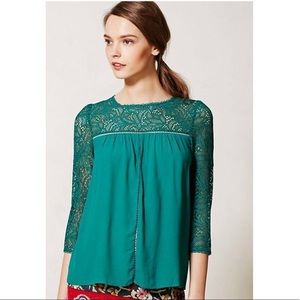 NWT! Anthropologie Green Lace Cloaked Blouse Size 4